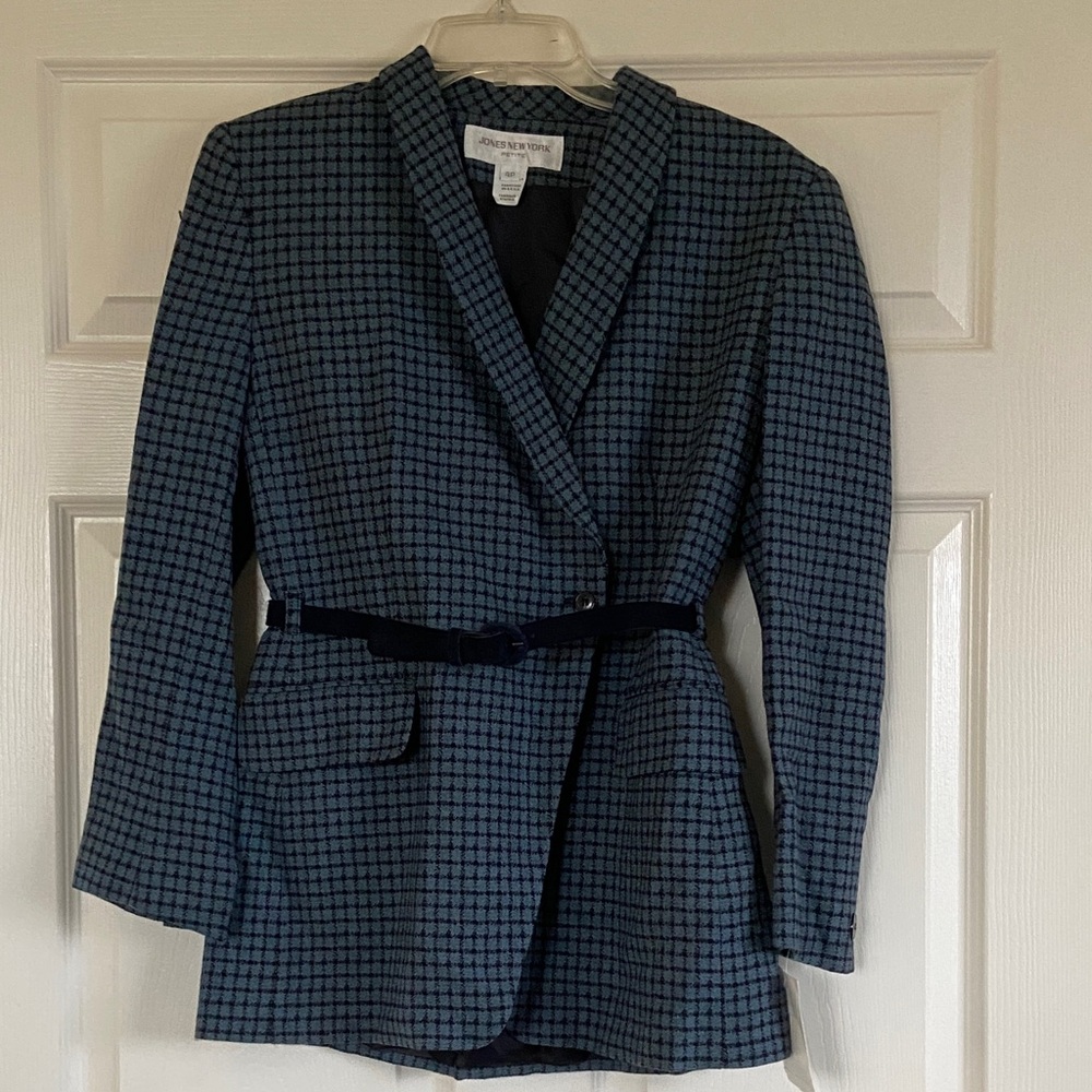 Jones New York Navy Checkered Blazer